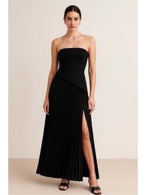 commense solid pleated strapless split dress Halter Neck Strapless Pleated Mini Dress